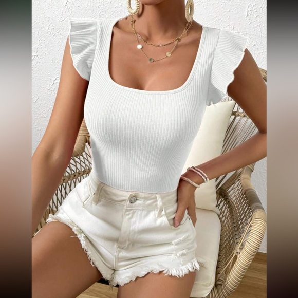 Baby pink Boho ruffle trim ribbed knit top - Picture 12 of 15